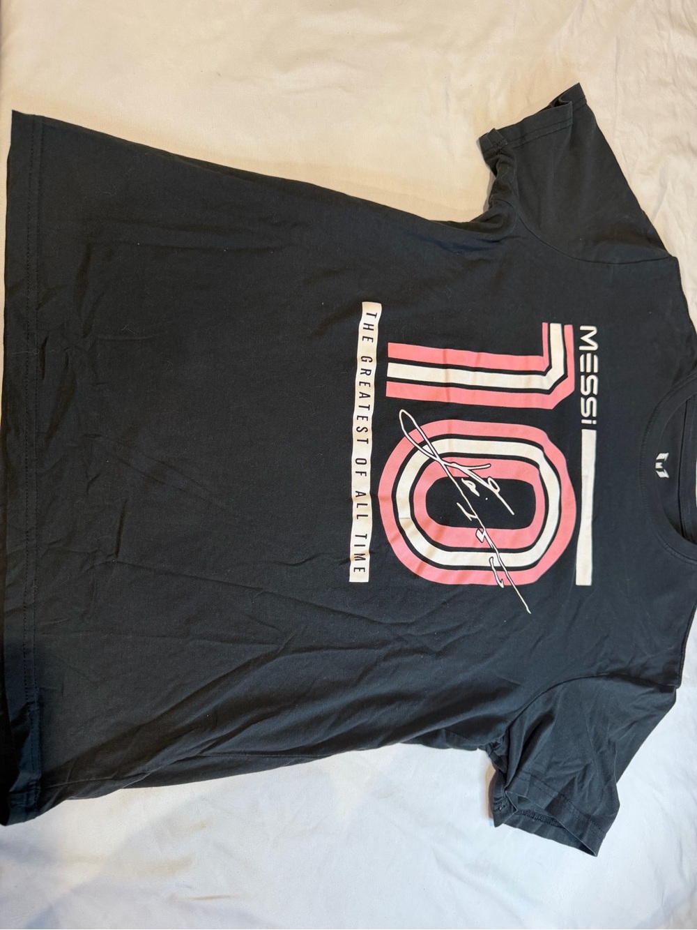 Messi Black Short-Sleeve Tee with Pink Graphic